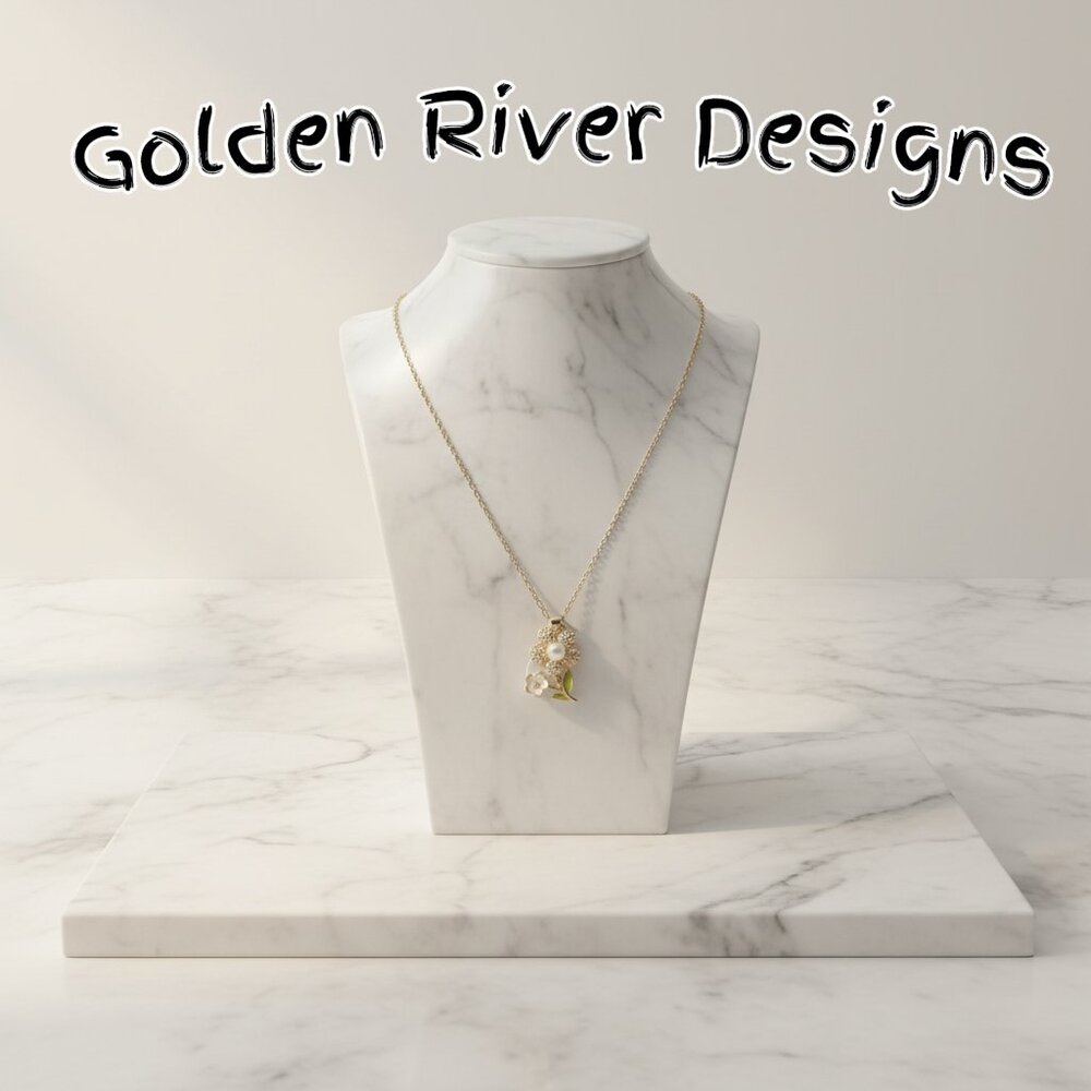 18K Gold Plated Zircon Pearl Flower Necklace
